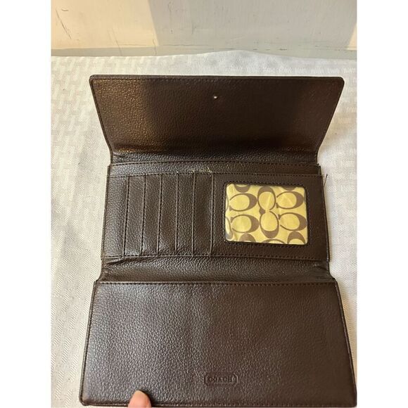 Coach wallet (snap missing) faux leather trifold brown signature 7.5"x4" - Picture 5 of 9
